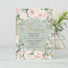 Sage Green Floral Wedding Einladung