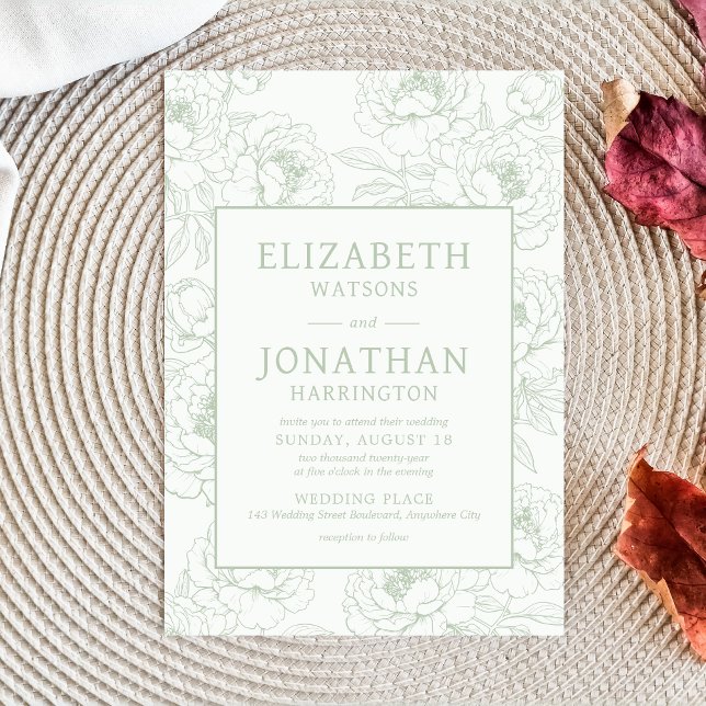 Sage Green Floral Wedding Einladung (Sage Green Minimalist Floral Wedding Invitation)