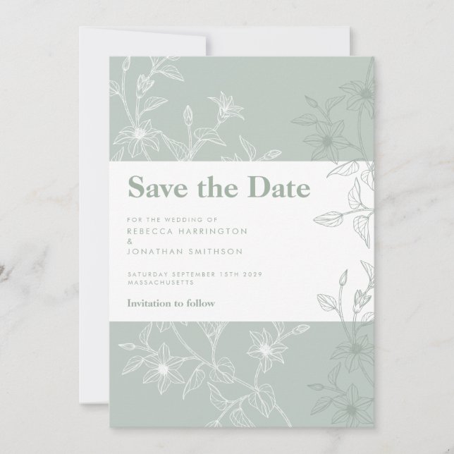 Sage Green Floral Wedding Enregistrer La Carte Dat (Devant)