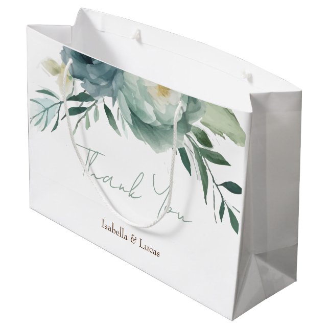 Sage Green Floral Wedding Große Geschenktüte (Rückseite Schrägansicht)