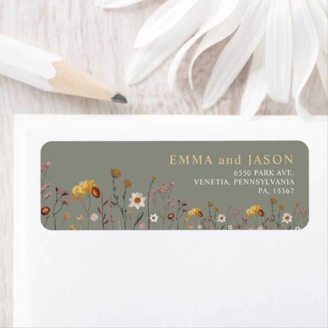 Sage Green Floral Wedding Rücksendeadressen-Aufkle (Insitu)