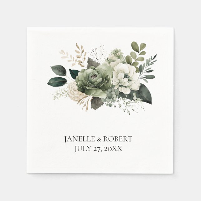Sage Green Floral Wedding | Serviette (Vorderseite)