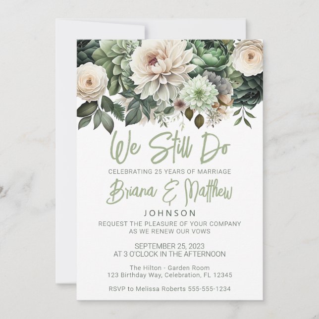 Sage Green Floral Wedding Vow Erneuerung Einladung (Vorderseite)
