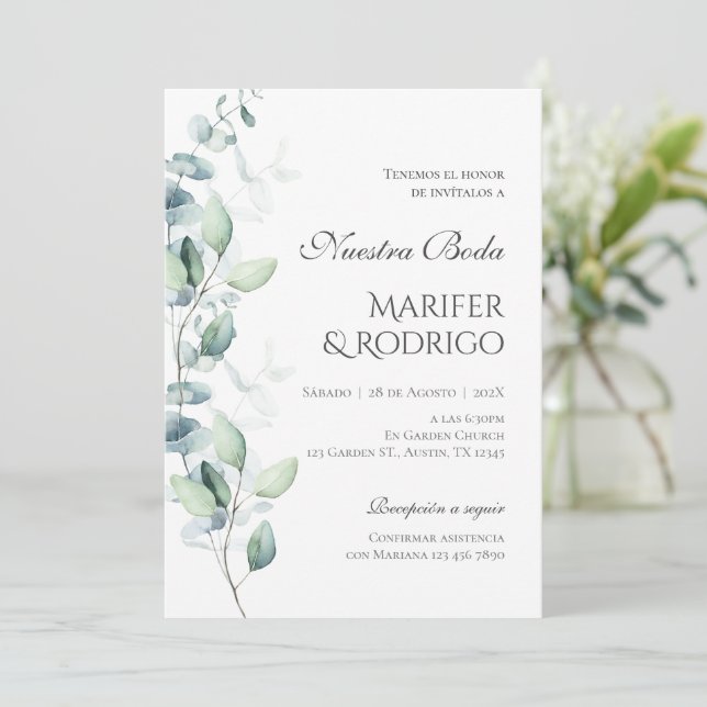 Sage Green Flores Hochzeitseinladung Einladung (Stehend Vorderseite)