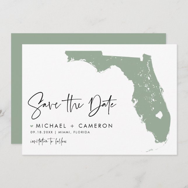 Sage Green Florida Carte Moderne Script minimalist (Devant / Derrière)