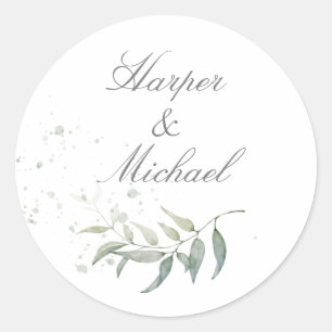 Sage green foliage Hochzeitsklassiker Rundaufklebe Runder Aufkleber