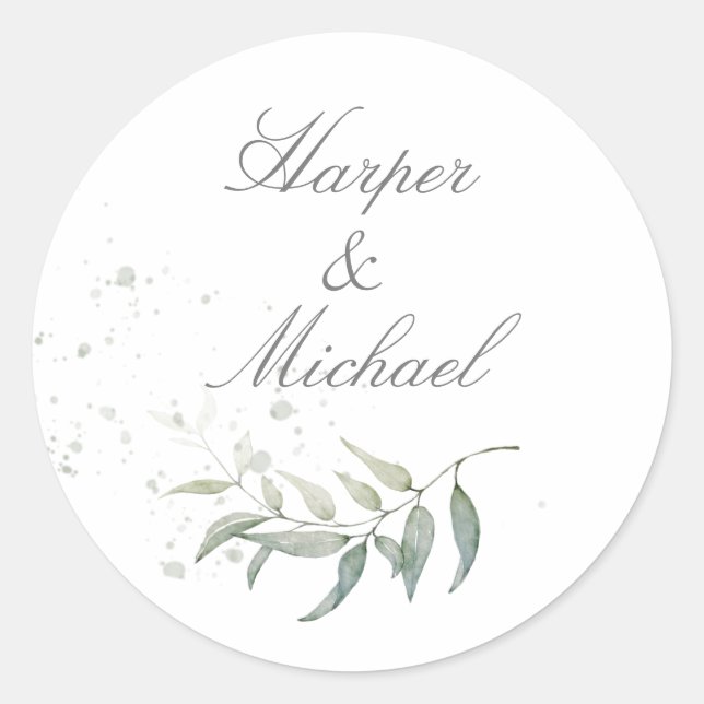 Sage green foliage Hochzeitsklassiker Rundaufklebe Runder Aufkleber (Vorderseite)