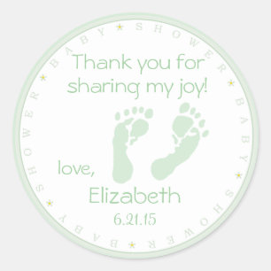 Sage Green Footprints Baby Dusche Danke Runder Aufkleber