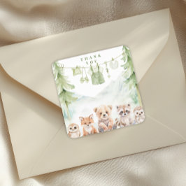 Sage Green Forest Baby Shower Favor Thank You Quadratischer Aufkleber