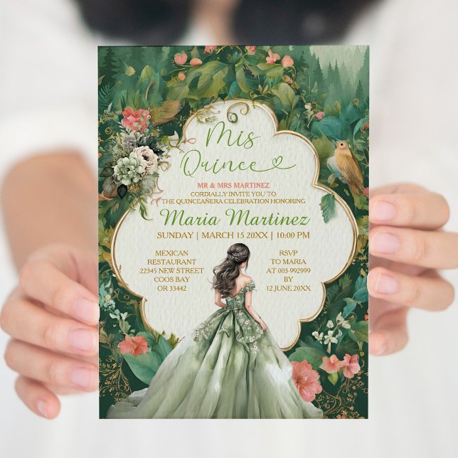 Sage Green Forest Dress Floral Prinzessin Mis Quin Einladung (Von Creator hochgeladen)