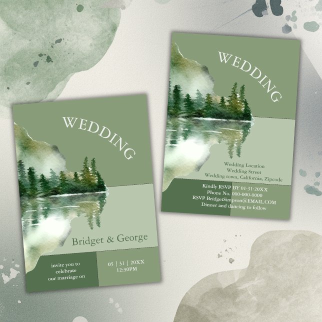 Sage Green Forest Lake Landscape Wedding Einladung (Von Creator hochgeladen)