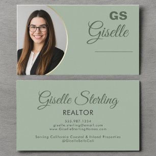 Sage Green Foto Monogram Realtor Luxus Visitenkarte