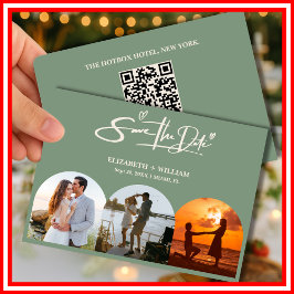 Sage Green Foto QR Code Elegante Hochzeit Save The Date