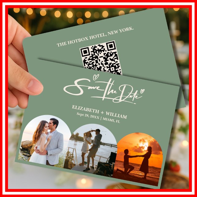 Sage Green Foto QR Code Elegante Hochzeit Save The Date (Von Creator hochgeladen)