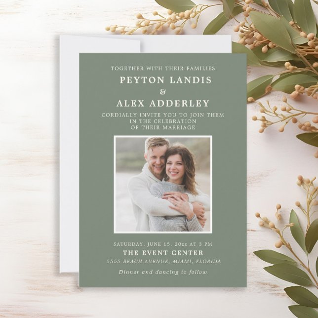 Sage Green Foto Wedding Einladung (Sage green wedding photo invitation)