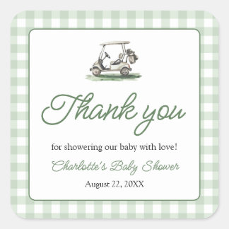 Sage Green Frame Golf New to the Club Baby Shower Quadratischer Aufkleber