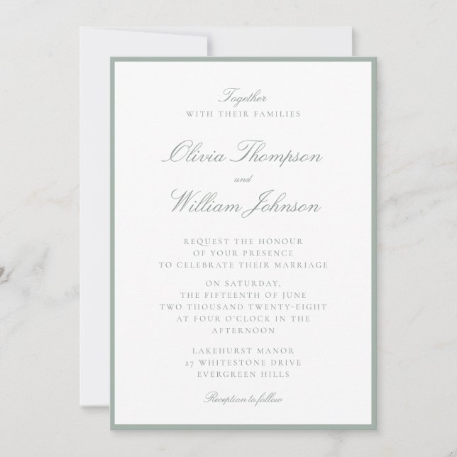 Sage Green Framed Wedding Invitation Einladung (Vorderseite)