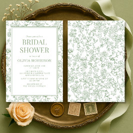 Sage Green French Chinoiserie Floral Bridal Shower Einladung