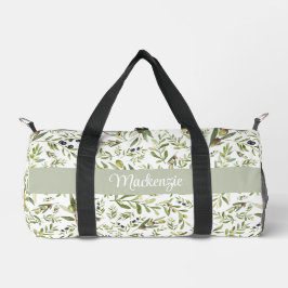 Sage Green French Country Chic Olive Name Monogram Duffle Bag