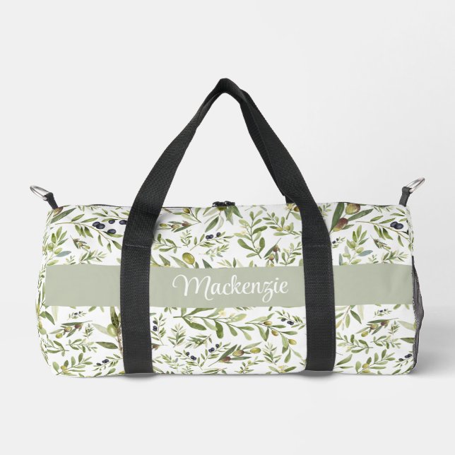 Sage Green French Country Chic Olive Name Monogram Duffle Bag (Vorderseite)