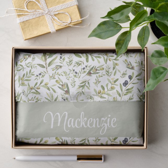 Sage Green French Country Chic Olive Name Monogram Seidenpapier (Geschenk)