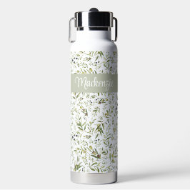 Sage Green French Country Chic Olive Name Monogram Trinkflasche