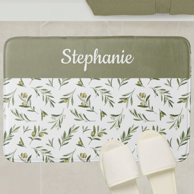 Sage Green French Country Olive Monogram Badematte (Von Creator hochgeladen)