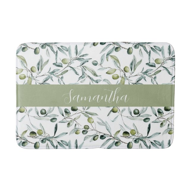 Sage Green French Country Olive Name  Badematte (Vorderseite)
