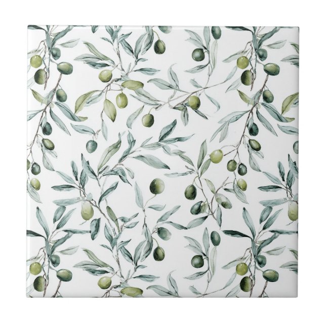 Sage Green French Country Watercolor Olive Fliese (Vorderseite)