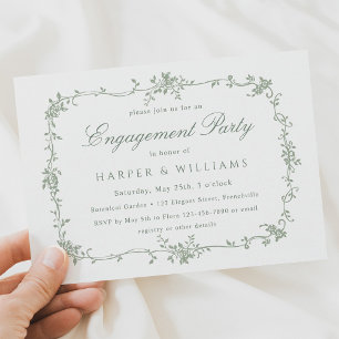 Sage Green French Floral Engagement Party Einladung