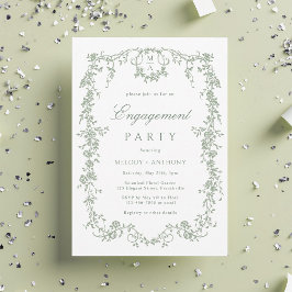 Sage Green French Floral Engagement Party Einladung