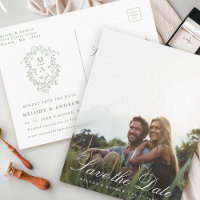 Sage Green French Floral Wappen Foto Save the Date