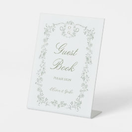 Sage Green French Floral Wedding Guest Book Sockelschild
