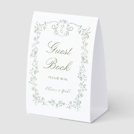 Sage Green French Floral Wedding Guest Book Tischaufsteller