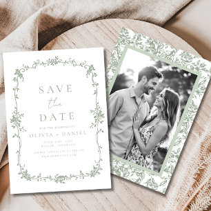 Sage Green French Viktorianisch Floral Foto Hochze Save The Date