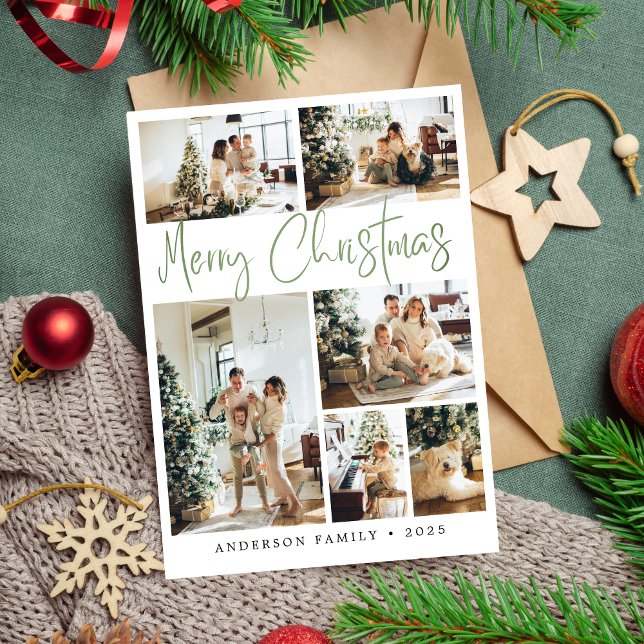 Sage Green Frohe Weihnachtskalligrafie Foto Feiertagskarte (Von Creator hochgeladen)