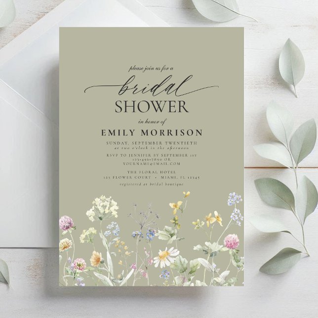 Sage Green Garden Flowers Script Bridal Shower Einladung (Von Creator hochgeladen)