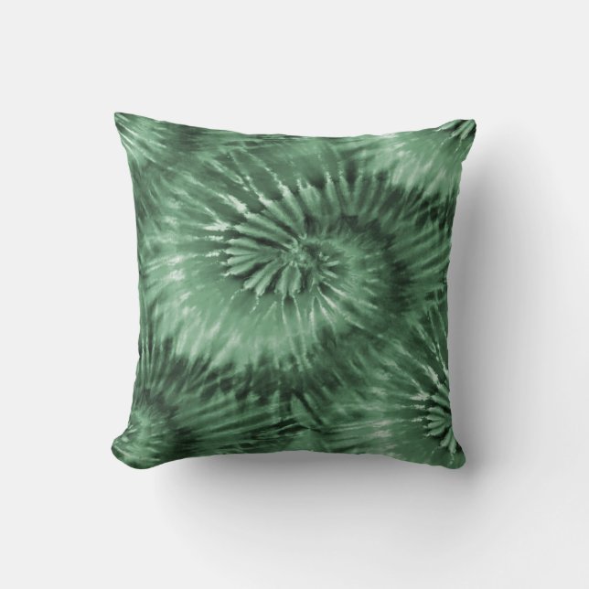 Sage Green Gefärbte Krawatte Sternexplosion Spiral Kissen (Vorderseite)