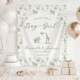 Sage Green Gender Reveal Banner Safari Toile Wandteppich