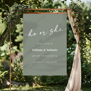 Sage Green Gender Reveal Begrüßungszeichen Poster
