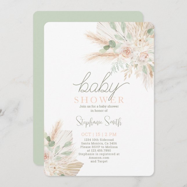 Sage Green Genre Neutre Baby shower Invitation (Devant / Derrière)