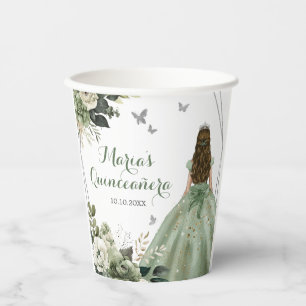 Sage Green Geometric Princess XV Quinceañera Pappbecher