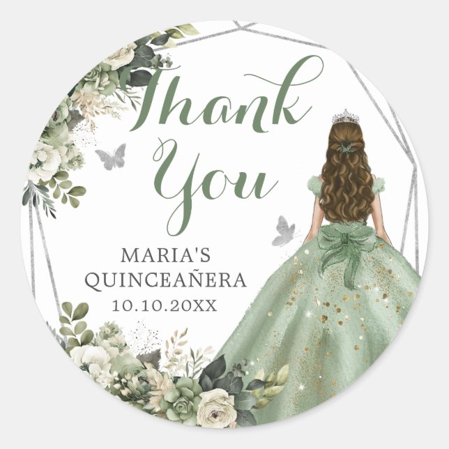 Sage Green Geometric Quinceñera Vielen Dank Runder Aufkleber (Vorderseite)