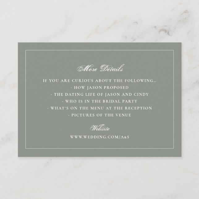 Sage Green Gerahmt Elegant Monogram Wedding Begleitkarte (Vorderseite)