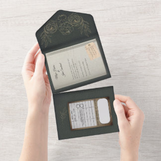 Sage Green Gilded Rose Book Wedding Einladung