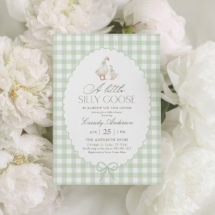 Sage Green Gingham Albern Gänse Baby Dusche Einladung