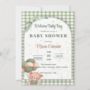 Sage Green Gingham Baby Dusche Einladung