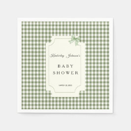 Sage Green Gingham Baby Dusche Einladung mit Bow Serviette