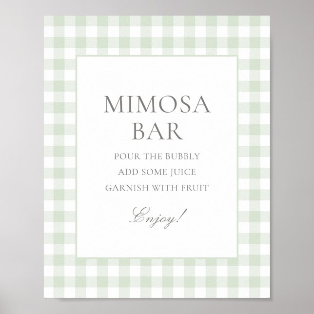 Sage Green Gingham Baby Dusche Mimosa Bar Poster (Vorne)