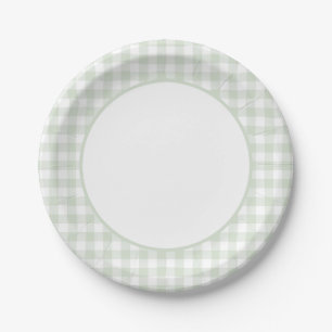 Sage Green Gingham Baby Dusche Pappteller